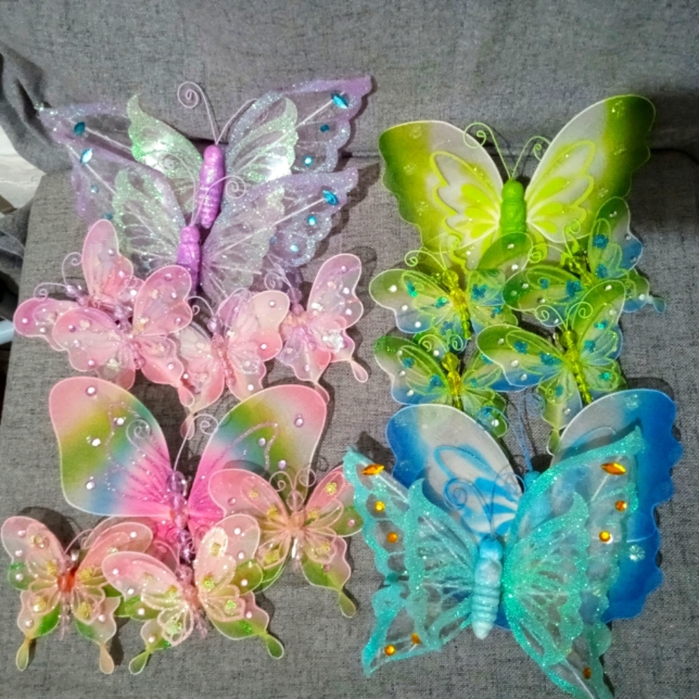 17pc sheer mesh wired glitter butterflies